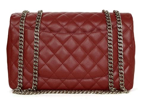 Red Quilted Caviar Leather Chain Clutch Bag .